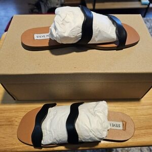 Steve Madden Black and Brown Slide Sandals